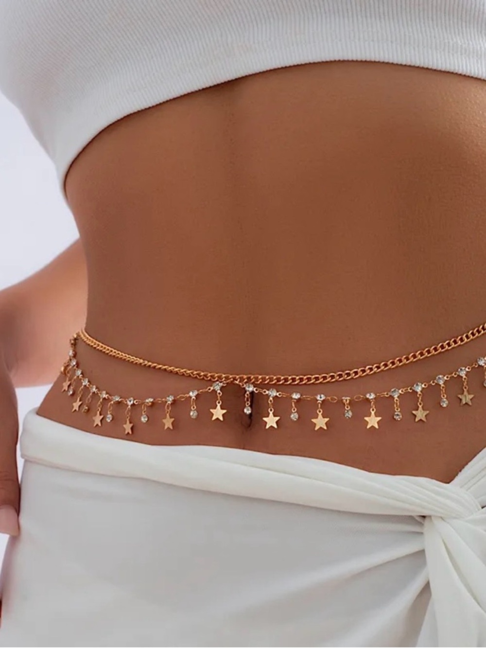 Gold Star Dangle Double Layer Belly Chain. New